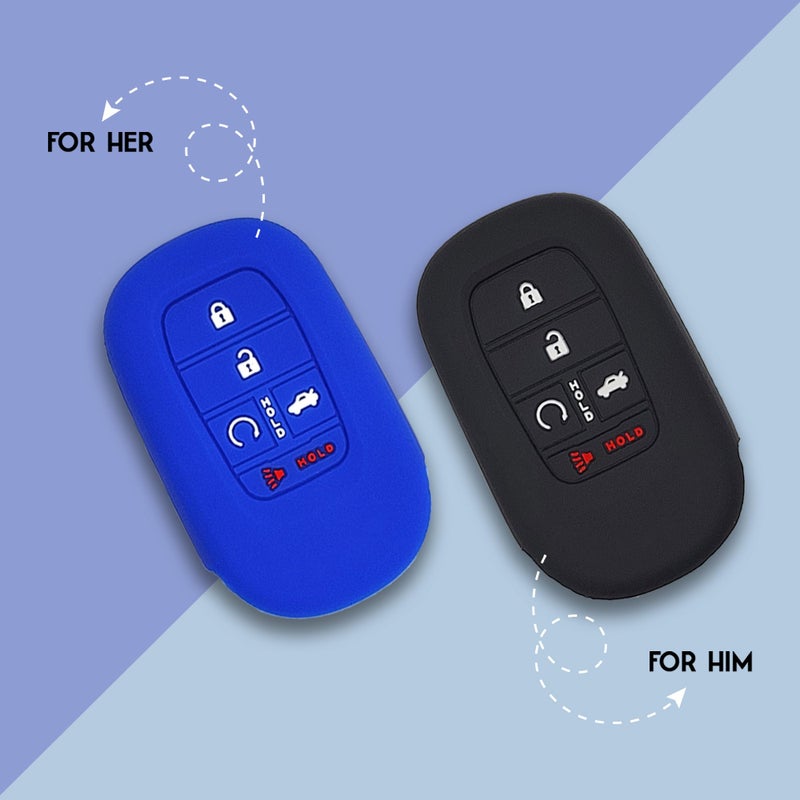 Autobase Silicone Key Fob Cover for 2022 2023 2024 2025 2026 Honda Civic Accord HR-V CR-V Pilot Sport SI EX EX-L Touring | Car Accessory | Key Protection Case - 2 Pcs (Black & Blue) - Image 4